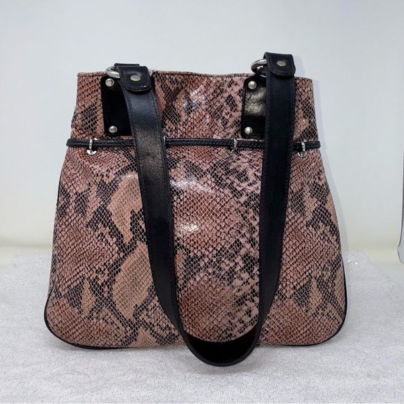 Sharif Studio made in the USA Genuine leather drawstring snake skin handbag - Picture 3 of 16